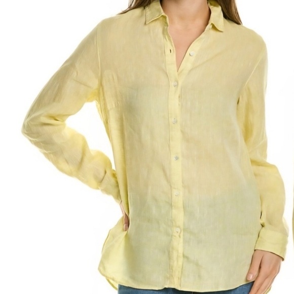 J. McLaughlin Women’s Size XSmall Yellow Green Britt Button Down 100% Linen Top - Picture 1 of 10